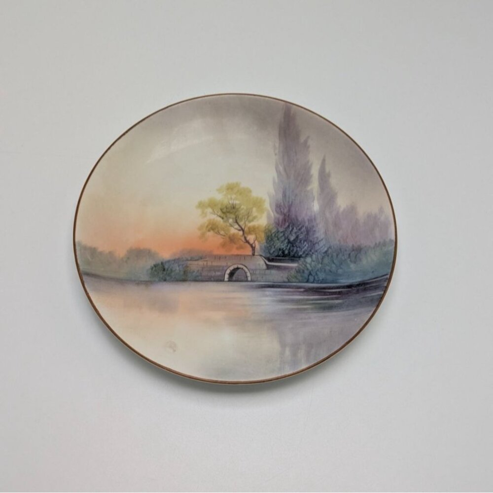 Hand-Painted Nippon Porcelain Plate Landscape Oval Shape Vintage Collectible